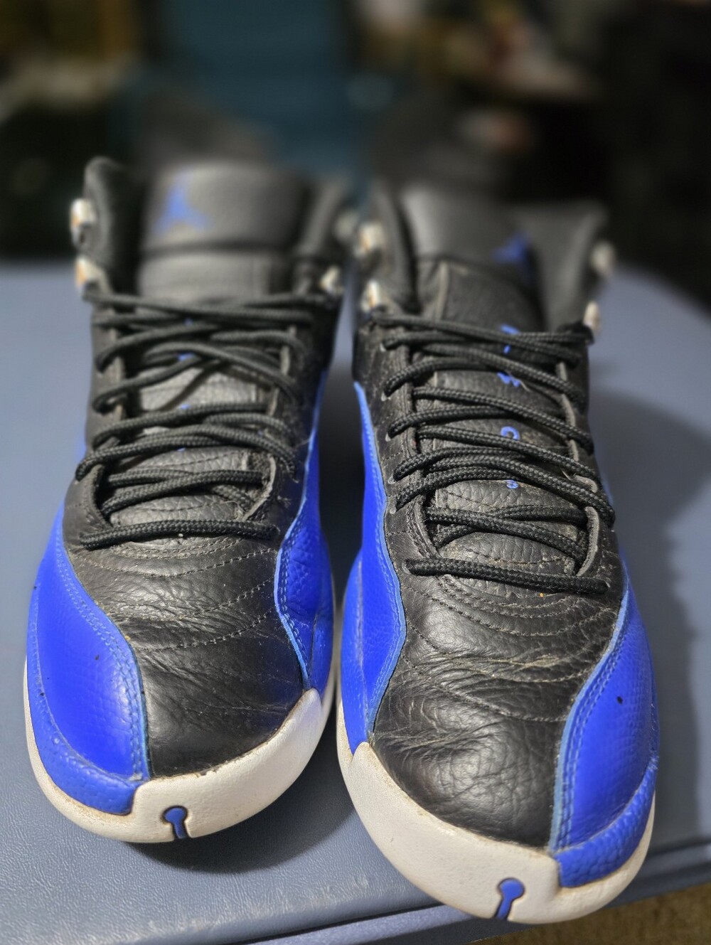 Jordan 12 Rrtro Royal Blue, Size 9w  Black and Royal Blue Basketball Sneakers
